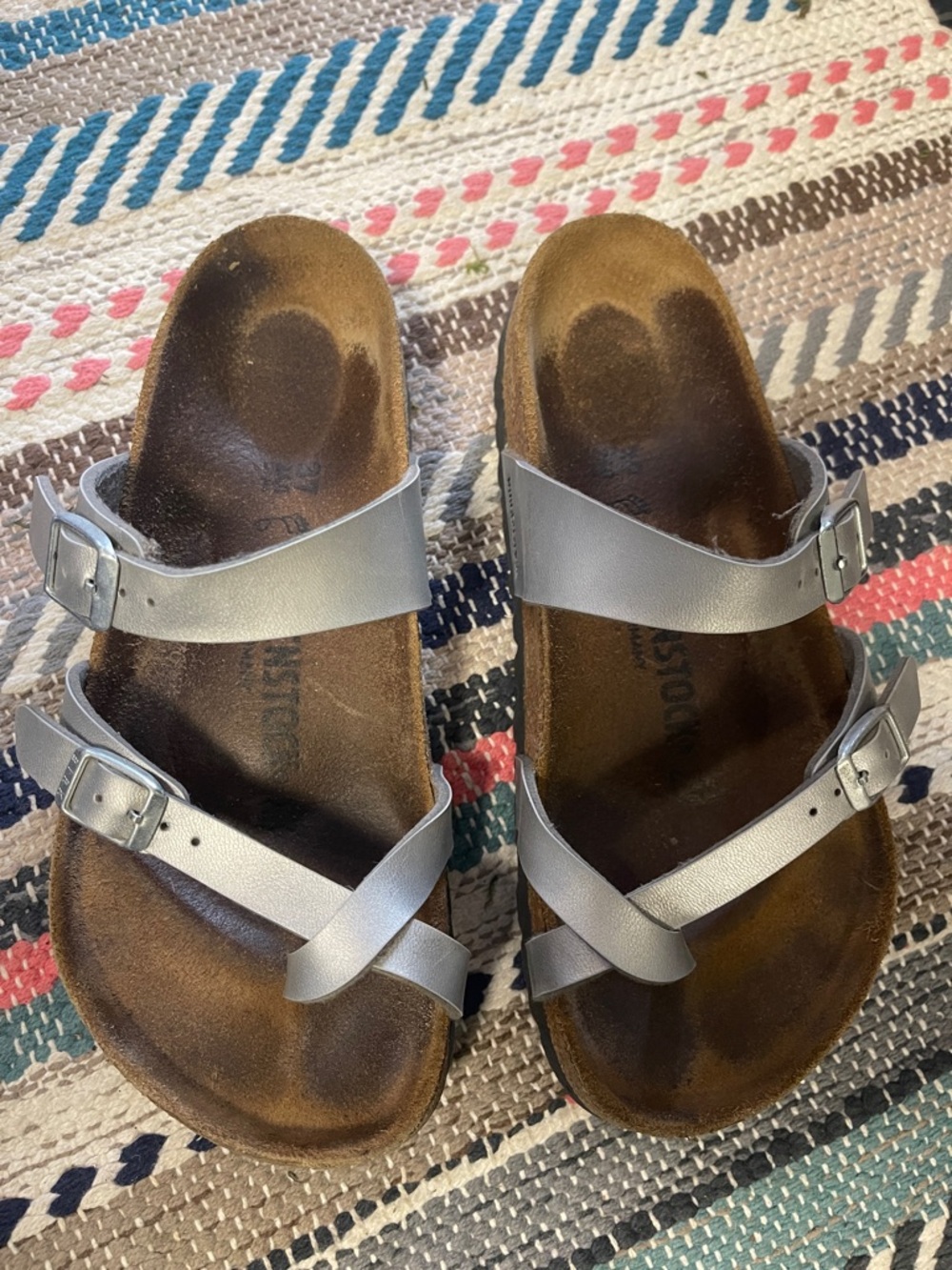 Birkenstock Silver Two-Strap Slide Sandals